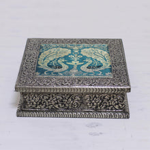 Load image into Gallery viewer, Nickel Plated Brass Decorative Box with Peacocks from India - Majestic Peacock | NOVICA
