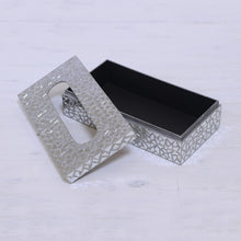 Load image into Gallery viewer, Glass Mosaic Reflective Tissue Box Cover from India - Reflective Perfection | NOVICA