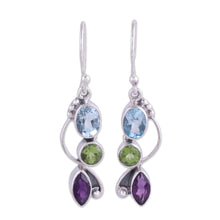 Load image into Gallery viewer, Blue Topaz Peridot Amethyst Sterling Silver Dangle Earrings - Shimmering Alliance | NOVICA