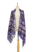 Load image into Gallery viewer, Handwoven Black and Purple Tie-Dye Silk Shawl from Thailand - Purple Monarch | NOVICA