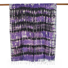 Load image into Gallery viewer, Handwoven Black and Purple Tie-Dye Silk Shawl from Thailand - Purple Monarch | NOVICA