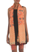 Load image into Gallery viewer, Batik Silk Shawl with Kawung Motifs in Sunrise from Bali - Kawung Plains in Sunrise | NOVICA
