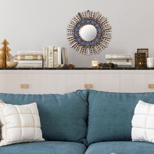 Load image into Gallery viewer, Floral Reverse Painted Glass and Wood Wall Mirror - Cuzco Blue | NOVICA