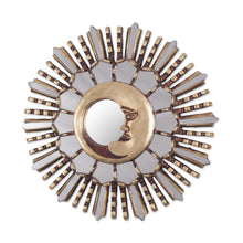 Load image into Gallery viewer, Wood Wall Mirror with Moon Theme and Bronze Leaf - Cuzco Moonlight | NOVICA