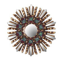 Load image into Gallery viewer, Small Round Reverse Painted Glass and Wood Mirror - Cuzco Garden | NOVICA