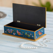 Load image into Gallery viewer, Reverse Painted Glass Butterfly Decorative Box in Cyan - Butterfly Jubilee in Cyan | NOVICA