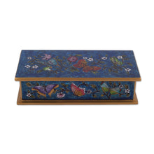 Load image into Gallery viewer, Reverse Painted Glass Butterfly Decorative Box in Cyan - Butterfly Jubilee in Cyan | NOVICA