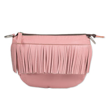 Load image into Gallery viewer, Fringed Petal Pink Leather Sling Handbag - Pink Dancer | NOVICA