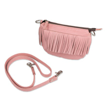Load image into Gallery viewer, Fringed Petal Pink Leather Sling Handbag - Pink Dancer | NOVICA
