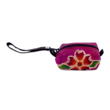 Load image into Gallery viewer, Handcrafted Floral Leather Coin Purse in Cerise - Passionate Flower | NOVICA