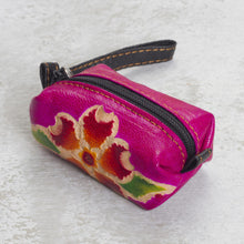 Load image into Gallery viewer, Handcrafted Floral Leather Coin Purse in Cerise - Passionate Flower | NOVICA