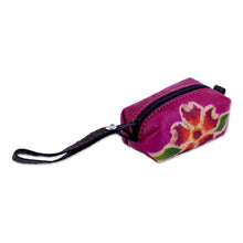 Load image into Gallery viewer, Handcrafted Floral Leather Coin Purse in Cerise - Passionate Flower | NOVICA