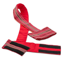 Load image into Gallery viewer, Striped Cotton Yoga Mat Strap in Crimson from Guatemala - Peaceful Stripes | NOVICA