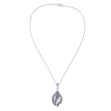 Load image into Gallery viewer, Sterling Silver Filigree Leaf Pendant Necklace from Peru - Spiraling Veins | NOVICA