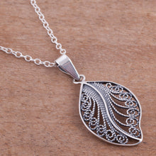 Load image into Gallery viewer, Sterling Silver Filigree Leaf Pendant Necklace from Peru - Spiraling Veins | NOVICA