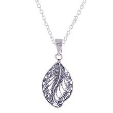 Load image into Gallery viewer, Sterling Silver Filigree Leaf Pendant Necklace from Peru - Spiraling Veins | NOVICA