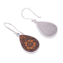 Load image into Gallery viewer, Floral Sterling Silver and Pumpkin Shell Earrings from Peru - Margarita Garden | NOVICA
