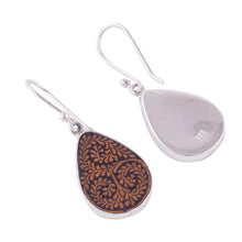 Load image into Gallery viewer, Leafy Sterling Silver and Pumpkin Shell Earrings from Peru - Enchanted Copse | NOVICA