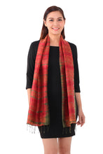 Load image into Gallery viewer, Tie-Dyed Silk Scarf in Claret and Avocado from Thailand - Macaw Colors | NOVICA