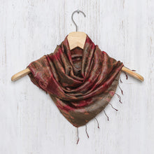 Load image into Gallery viewer, Tie-Dyed Silk Scarf in Claret and Avocado from Thailand - Macaw Colors | NOVICA