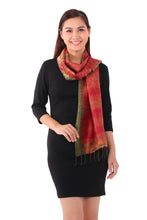 Load image into Gallery viewer, Tie-Dyed Silk Scarf in Claret and Avocado from Thailand - Macaw Colors | NOVICA