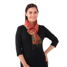 Load image into Gallery viewer, Tie-Dyed Silk Scarf in Claret and Avocado from Thailand - Macaw Colors | NOVICA
