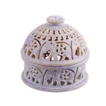 Load image into Gallery viewer, Elephant-Themed Soapstone Decorative Jar from India - Elephant Alliance | NOVICA