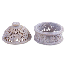 Load image into Gallery viewer, Elephant-Themed Soapstone Decorative Jar from India - Elephant Alliance | NOVICA