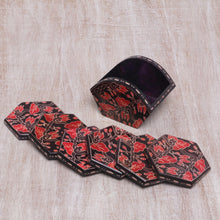 Load image into Gallery viewer, Handcrafted Wood Batik Coasters from Indonesia (Set of 6) - Kembang Memory | NOVICA