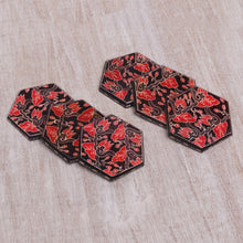 Load image into Gallery viewer, Handcrafted Wood Batik Coasters from Indonesia (Set of 6) - Kembang Memory | NOVICA