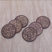 Load image into Gallery viewer, Indonesian Cream and Black Wood Batik Coasters (Set of 6) - Paddy Harvest | NOVICA