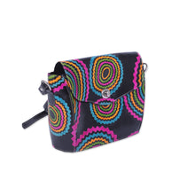 Load image into Gallery viewer, Handcrafted Batik Leather Sling Handbag from India - Circular Blast | NOVICA