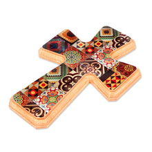 Load image into Gallery viewer, Handcrafted Decoupage Wall Cross with Puebla Tile Motifs - Puebla Heritage | NOVICA