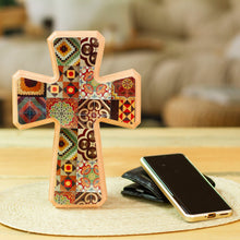 Load image into Gallery viewer, Handcrafted Decoupage Wall Cross with Puebla Tile Motifs - Puebla Heritage | NOVICA