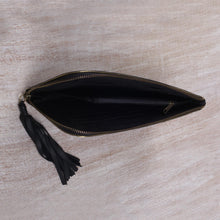 Load image into Gallery viewer, Black and Gold Wallet Clutch Combo Handmade in Bali - Prambanan Fireworks in Black | NOVICA