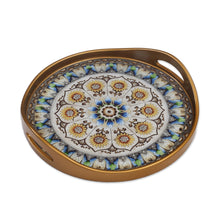Load image into Gallery viewer, Andean Sunflower Theme Reverse-Painted Glass Tray - Blue Andean Mandala | NOVICA