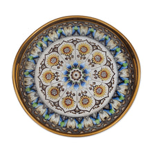 Load image into Gallery viewer, Andean Sunflower Theme Reverse-Painted Glass Tray - Blue Andean Mandala | NOVICA