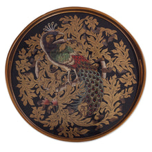 Load image into Gallery viewer, Reverse-Painted Glass Peacock Tray from Peru - Mystic Peacock | NOVICA