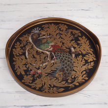 Load image into Gallery viewer, Reverse-Painted Glass Peacock Tray from Peru - Mystic Peacock | NOVICA
