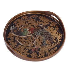Load image into Gallery viewer, Reverse-Painted Glass Peacock Tray from Peru - Mystic Peacock | NOVICA