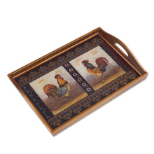 Load image into Gallery viewer, Rooster-Themed Reverse Painted Glass Tray - Crowing Roosters | NOVICA