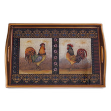 Load image into Gallery viewer, Rooster-Themed Reverse Painted Glass Tray - Crowing Roosters | NOVICA