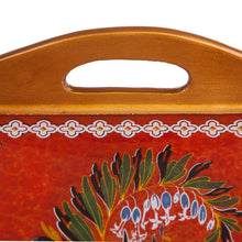 Load image into Gallery viewer, Red Floral Reverse-Painted Glass Tray from Peru - Garden Arrangement | NOVICA