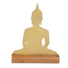 Load image into Gallery viewer, Brass Meditating Buddha Sculpture on Wood Base - Sitting Buddha | NOVICA