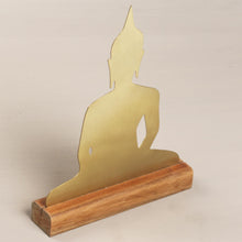 Load image into Gallery viewer, Brass Meditating Buddha Sculpture on Wood Base - Sitting Buddha | NOVICA
