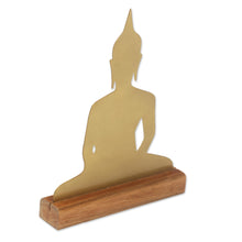 Load image into Gallery viewer, Brass Meditating Buddha Sculpture on Wood Base - Sitting Buddha | NOVICA