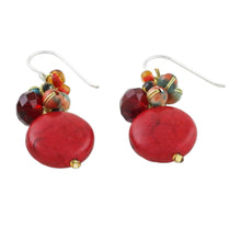 Load image into Gallery viewer, Red Calcite and Glass Bead Dangle Earrings from Thailand - Red Circles | NOVICA