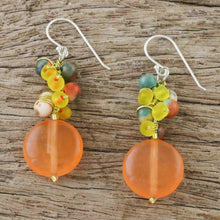 Load image into Gallery viewer, Orange Quartz and Glass Bead Dangle Earrings from Thailand - Fun Circles in Orange | NOVICA