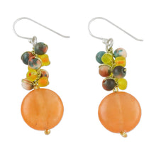 Load image into Gallery viewer, Orange Quartz and Glass Bead Dangle Earrings from Thailand - Fun Circles in Orange | NOVICA