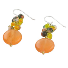 Load image into Gallery viewer, Orange Quartz and Glass Bead Dangle Earrings from Thailand - Fun Circles in Orange | NOVICA